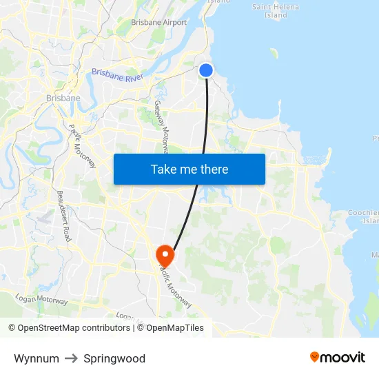 Wynnum to Springwood map