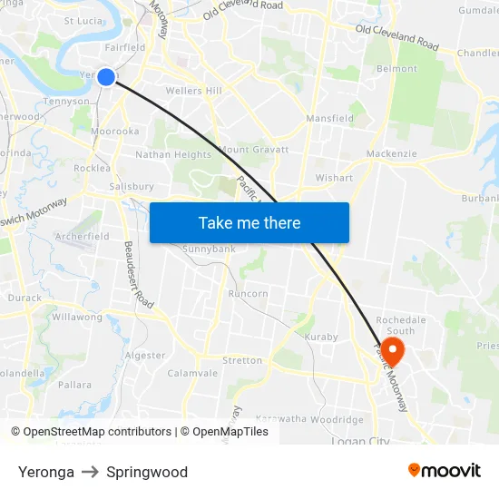 Yeronga to Springwood map