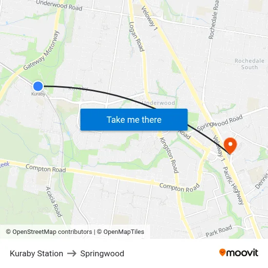 Kuraby Station to Springwood map