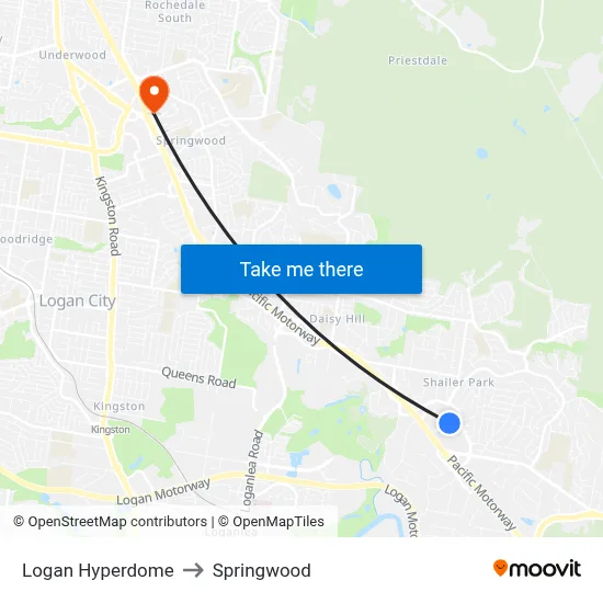 Logan Hyperdome to Springwood map