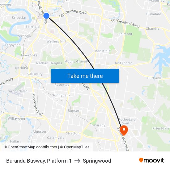 Buranda Busway, Platform 1 to Springwood map