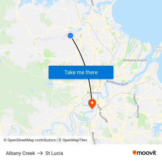 Albany Creek to St Lucia map