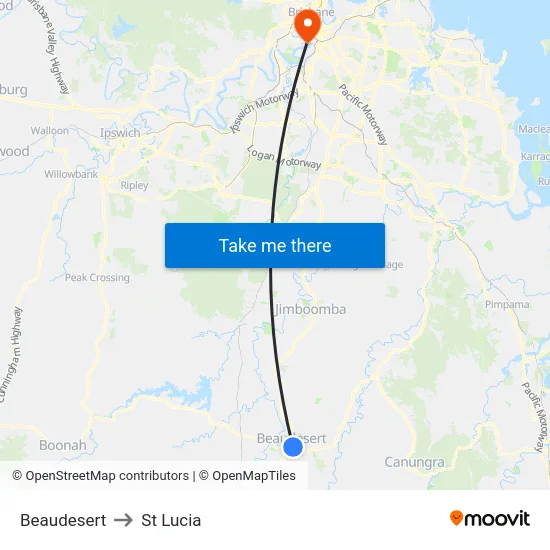 Beaudesert to St Lucia map
