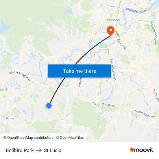 Bellbird Park to St Lucia map
