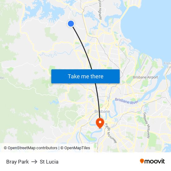 Bray Park to St Lucia map