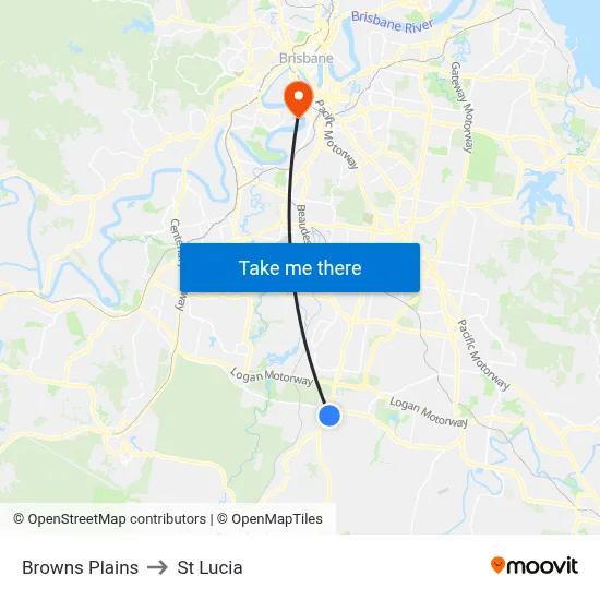 Browns Plains to St Lucia map