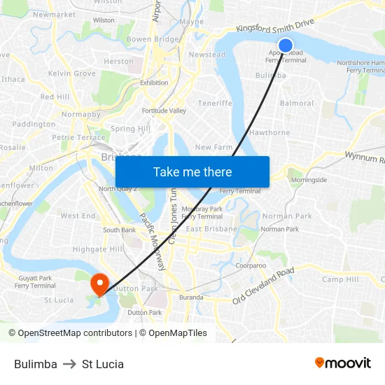 Bulimba to St Lucia map