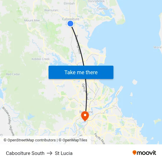 Caboolture South to St Lucia map