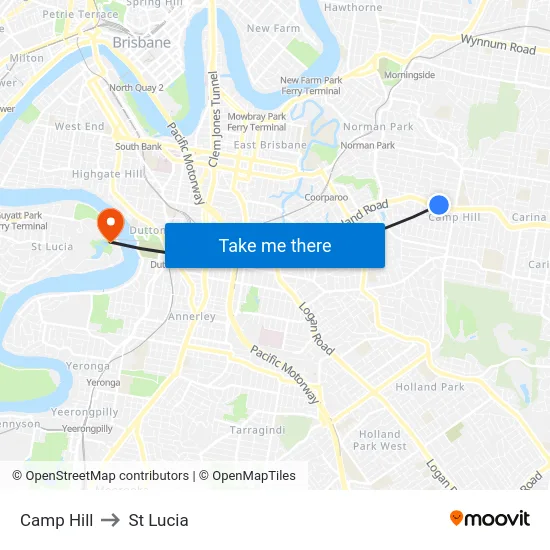Camp Hill to St Lucia map
