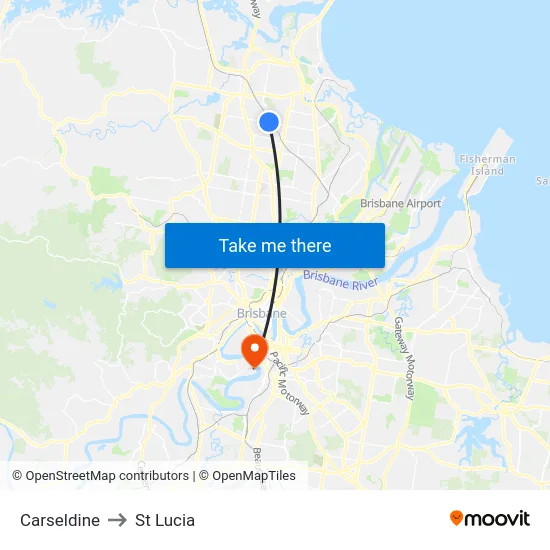 Carseldine to St Lucia map