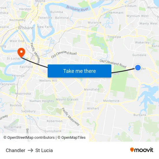 Chandler to St Lucia map