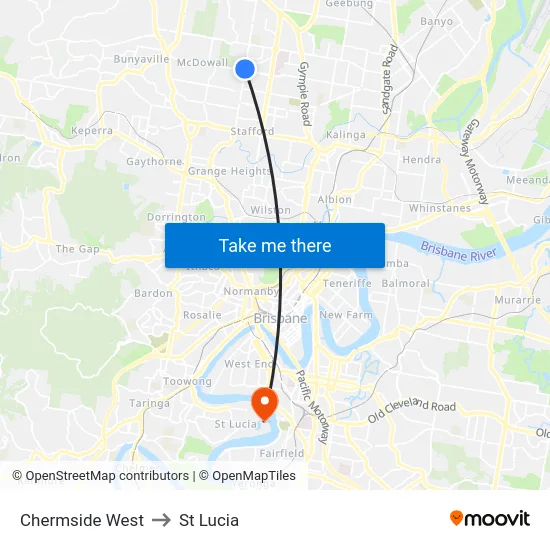 Chermside West to St Lucia map