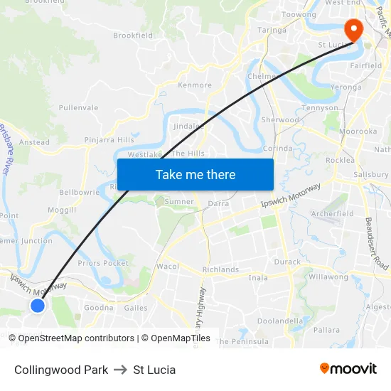 Collingwood Park to St Lucia map