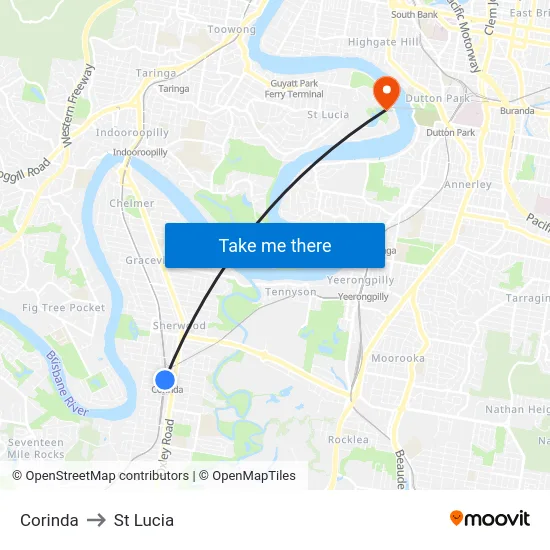 Corinda to St Lucia map