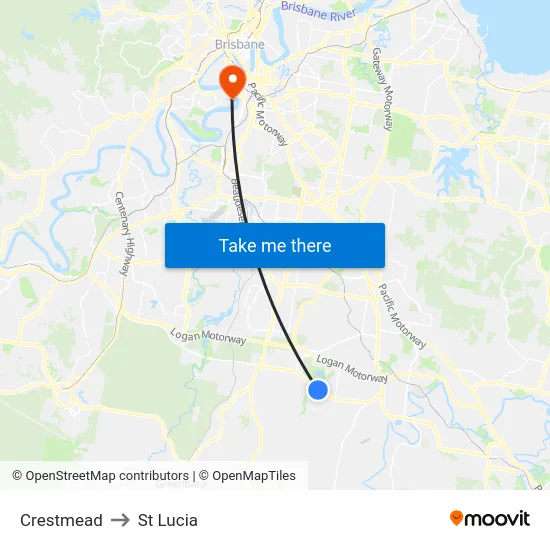 Crestmead to St Lucia map