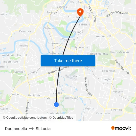 Doolandella to St Lucia map
