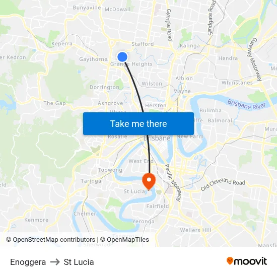 Enoggera to St Lucia map