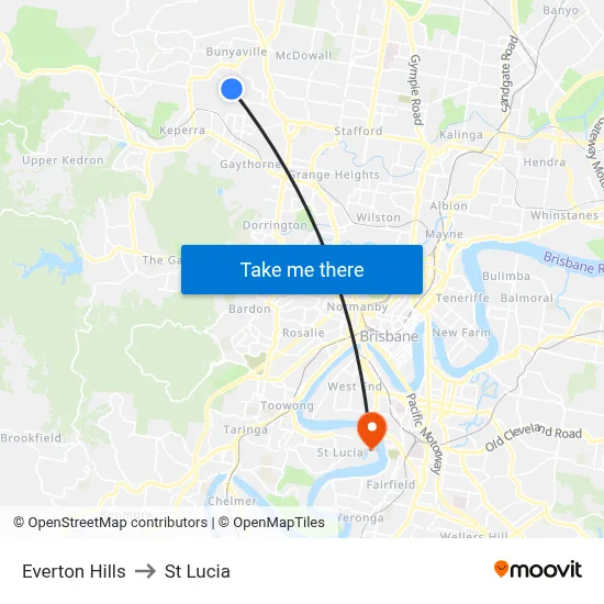 Everton Hills to St Lucia map