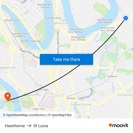 Hawthorne to St Lucia map