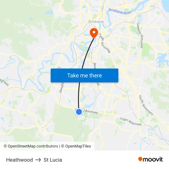 Heathwood to St Lucia map