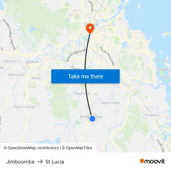 Jimboomba to St Lucia map