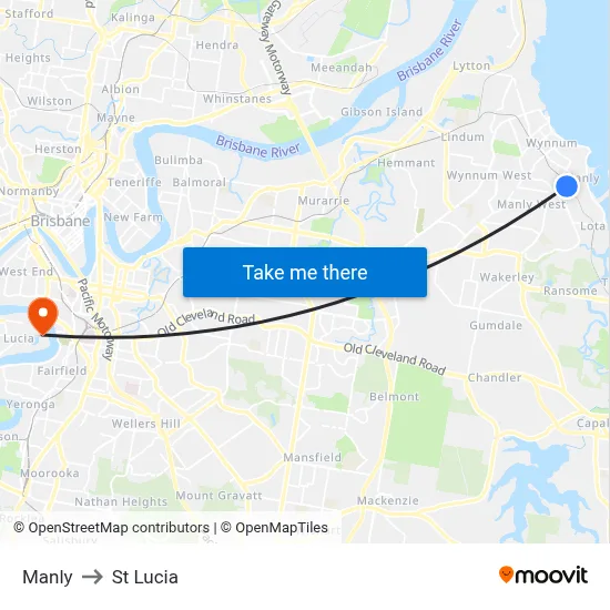 Manly to St Lucia map