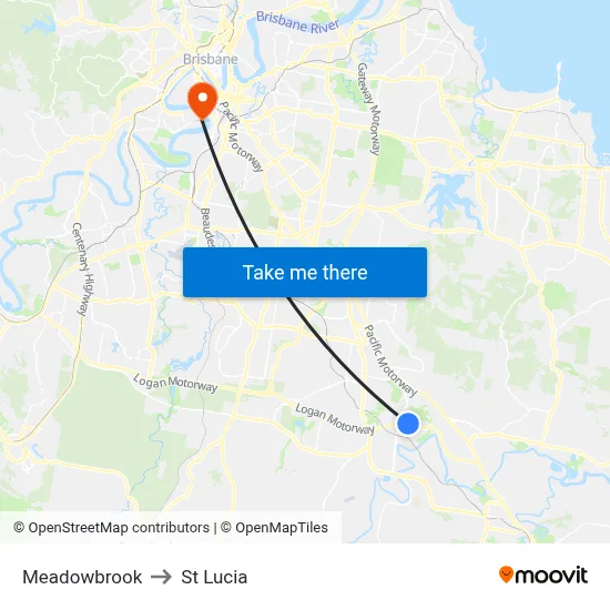Meadowbrook to St Lucia map