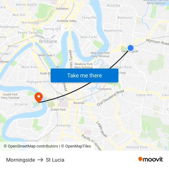 Morningside to St Lucia map
