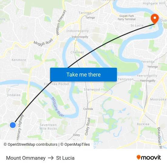 Mount Ommaney to St Lucia map