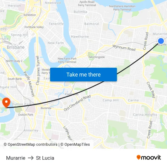 Murarrie to St Lucia map