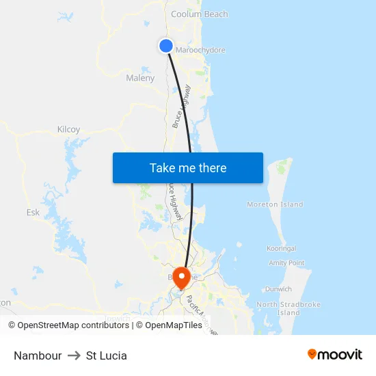Nambour to St Lucia map
