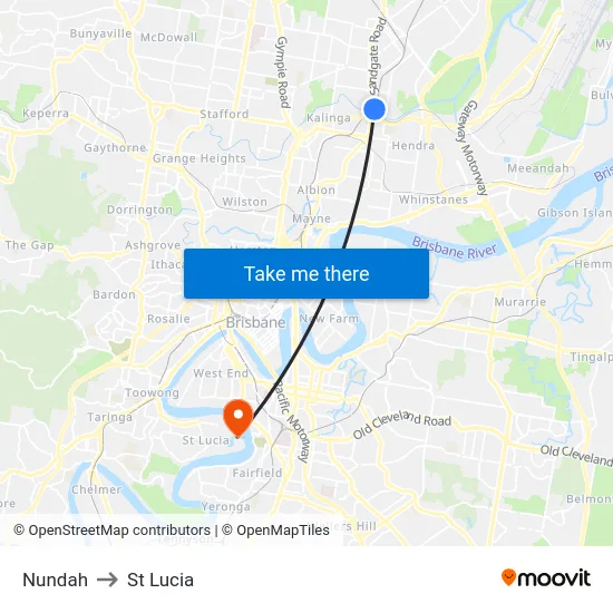 Nundah to St Lucia map