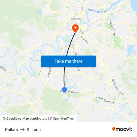 Pallara to St Lucia map