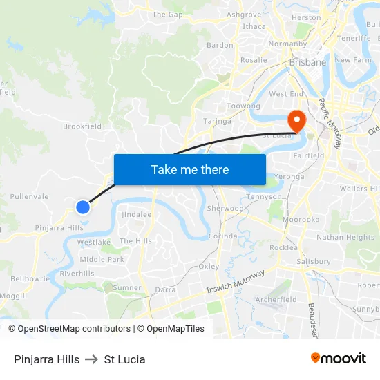 Pinjarra Hills to St Lucia map