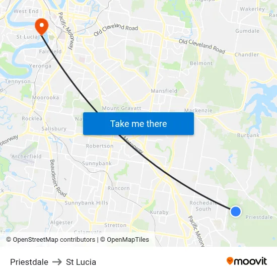 Priestdale to St Lucia map