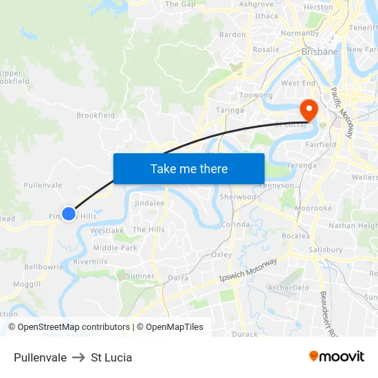 Pullenvale to St Lucia map