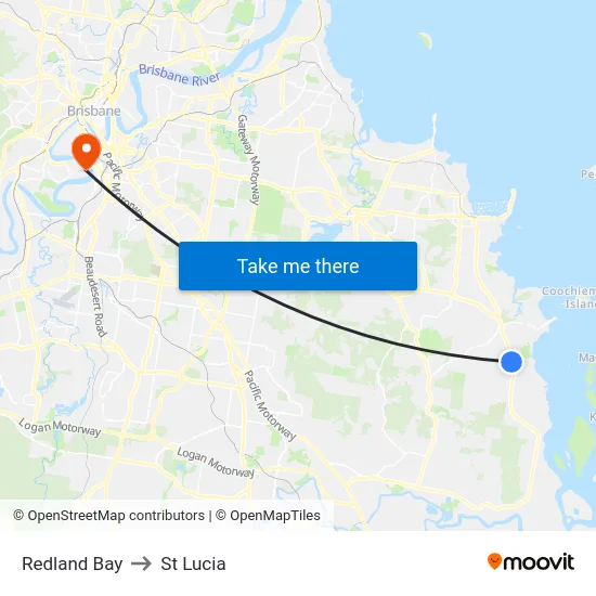 Redland Bay to St Lucia map
