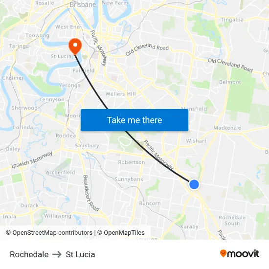 Rochedale to St Lucia map