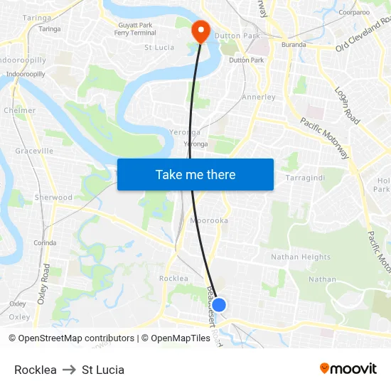 Rocklea to St Lucia map