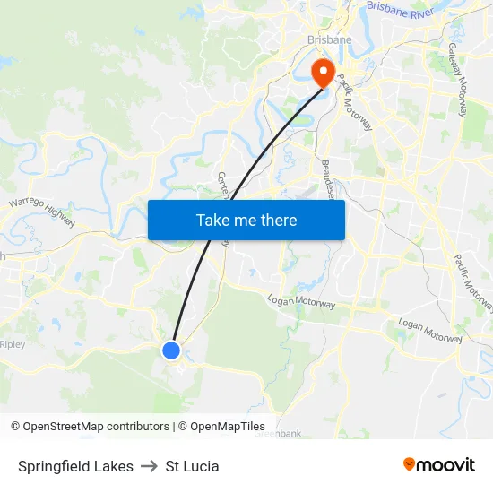 Springfield Lakes to St Lucia map