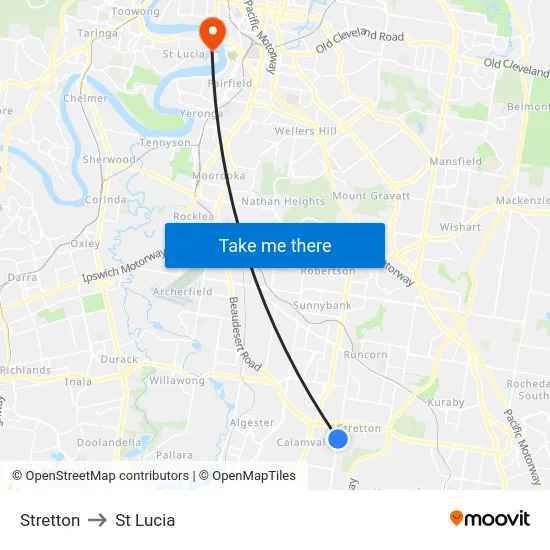Stretton to St Lucia map