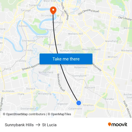 Sunnybank Hills to St Lucia map