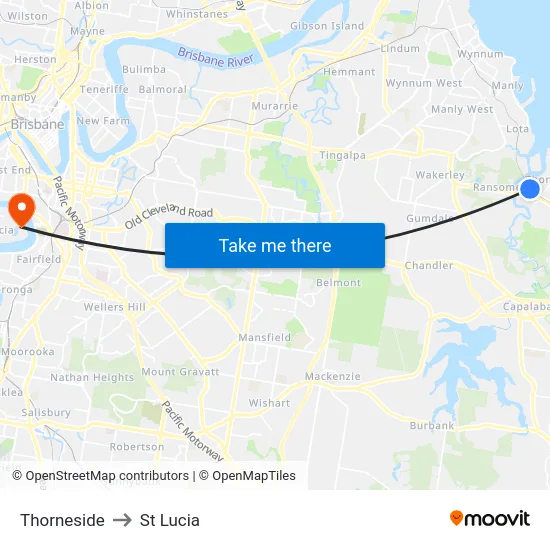 Thorneside to St Lucia map