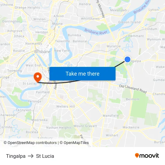 Tingalpa to St Lucia map
