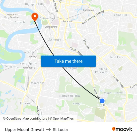Upper Mount Gravatt to St Lucia map