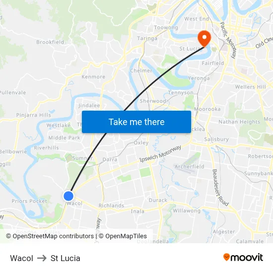 Wacol to St Lucia map