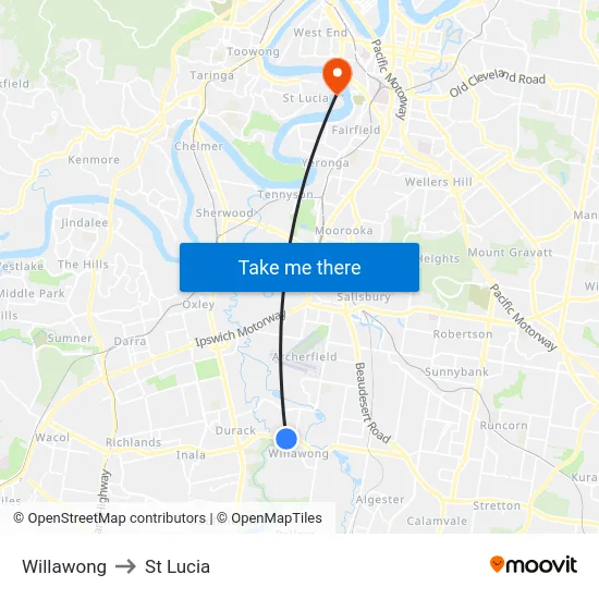 Willawong to St Lucia map