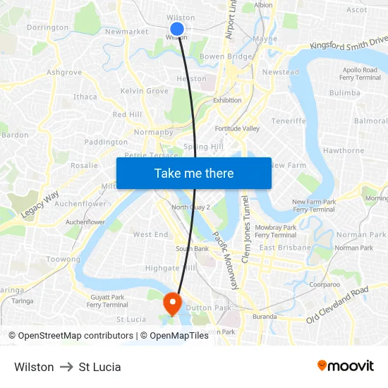 Wilston to St Lucia map