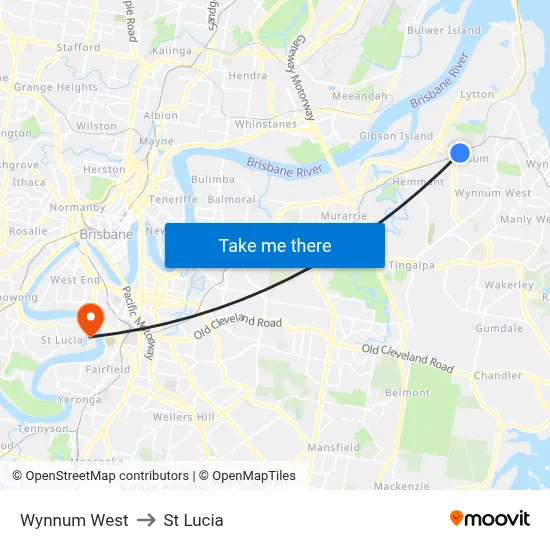 Wynnum West to St Lucia map