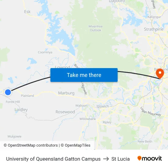 University of Queensland Gatton Campus to St Lucia map